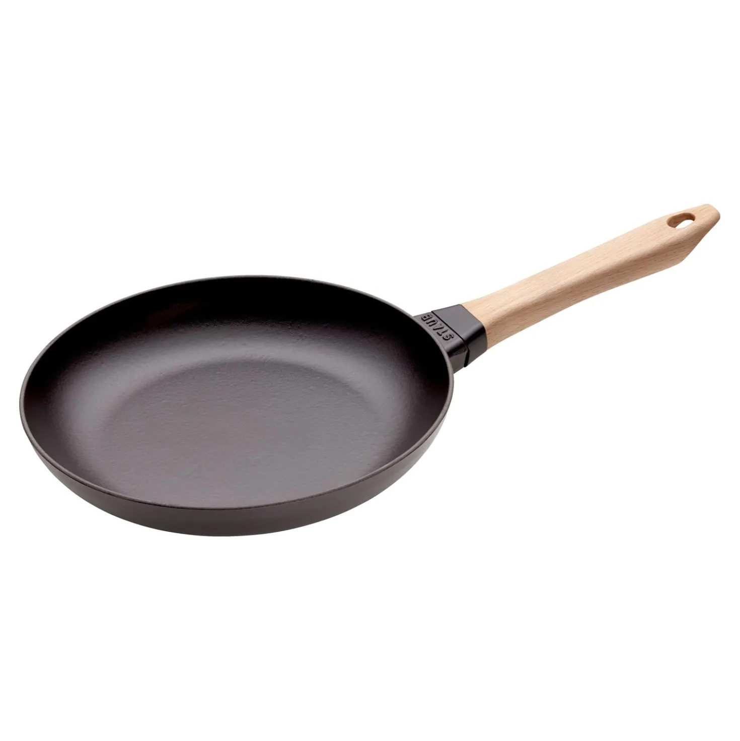 Bratpfanne mit Holzgriff 26 cm, rund, Schwarz, Gusseisen