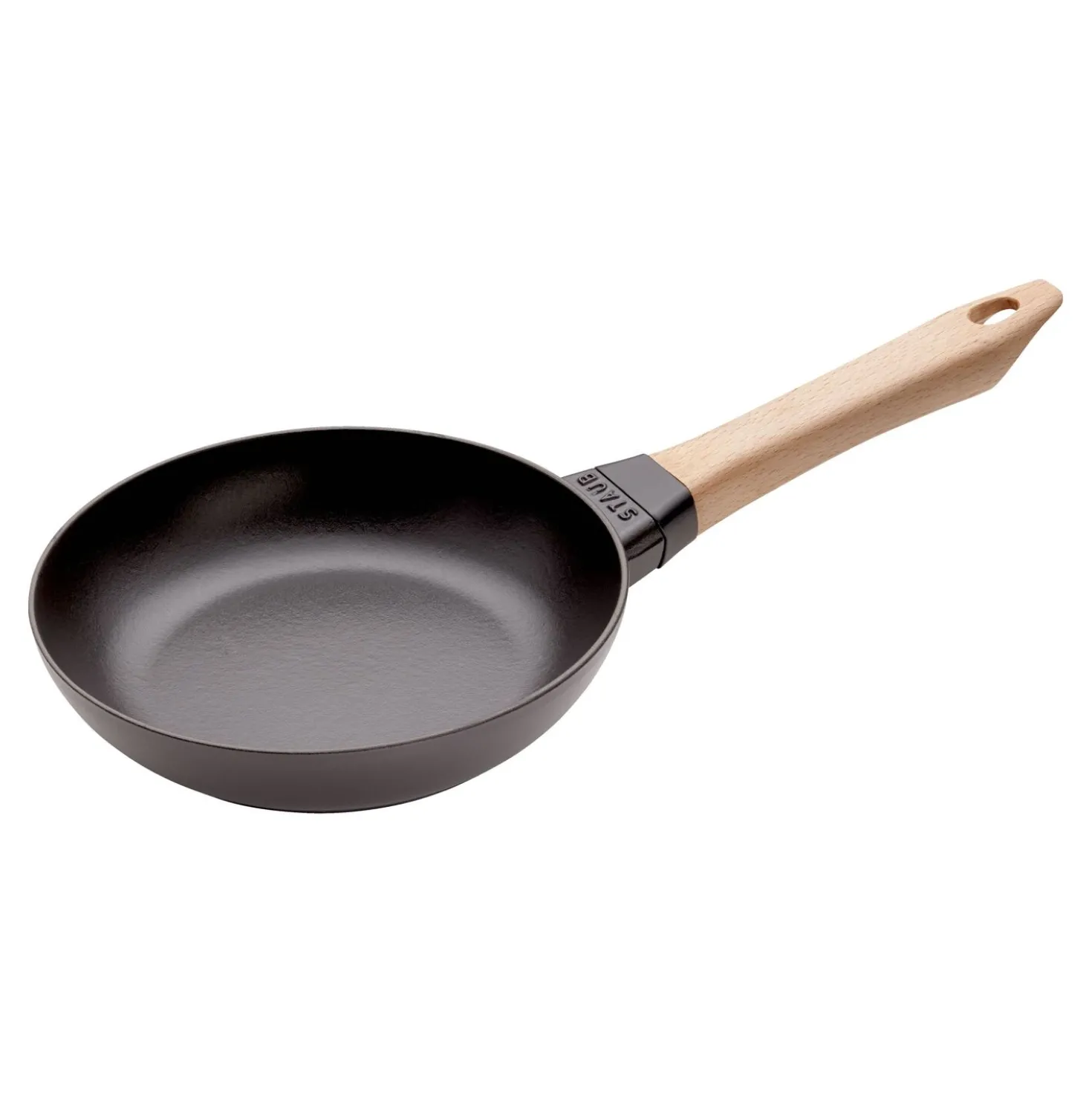 Bratpfanne mit Holzgriff 20 cm, rund, Schwarz, Gusseisen