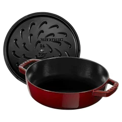 Bräter mit Chistera Drop-Structure 28 cm, rund, Grenadine-Rot, Gusseisen