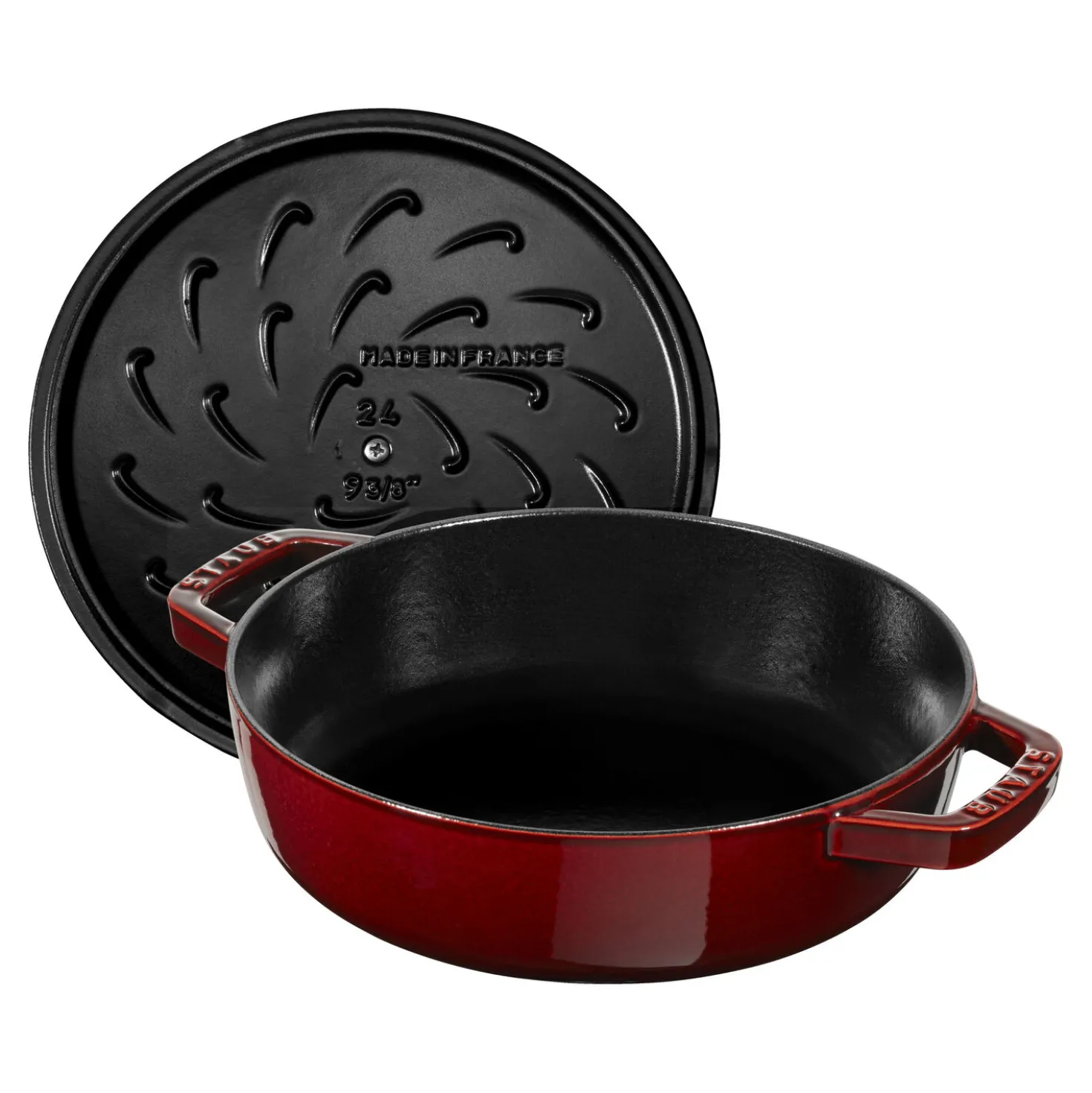 Bräter mit Chistera Drop-Structure 28 cm, rund, Grenadine-Rot, Gusseisen