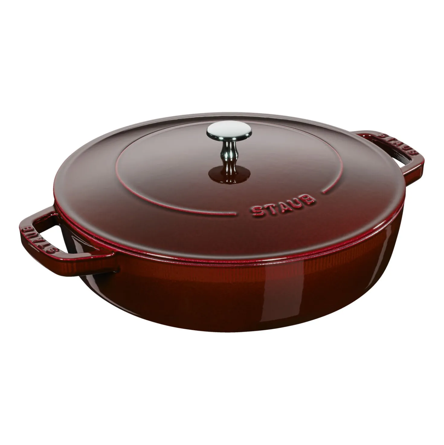 Bräter mit Chistera Drop-Structure 24 cm, rund, Grenadine-Rot, Gusseisen
