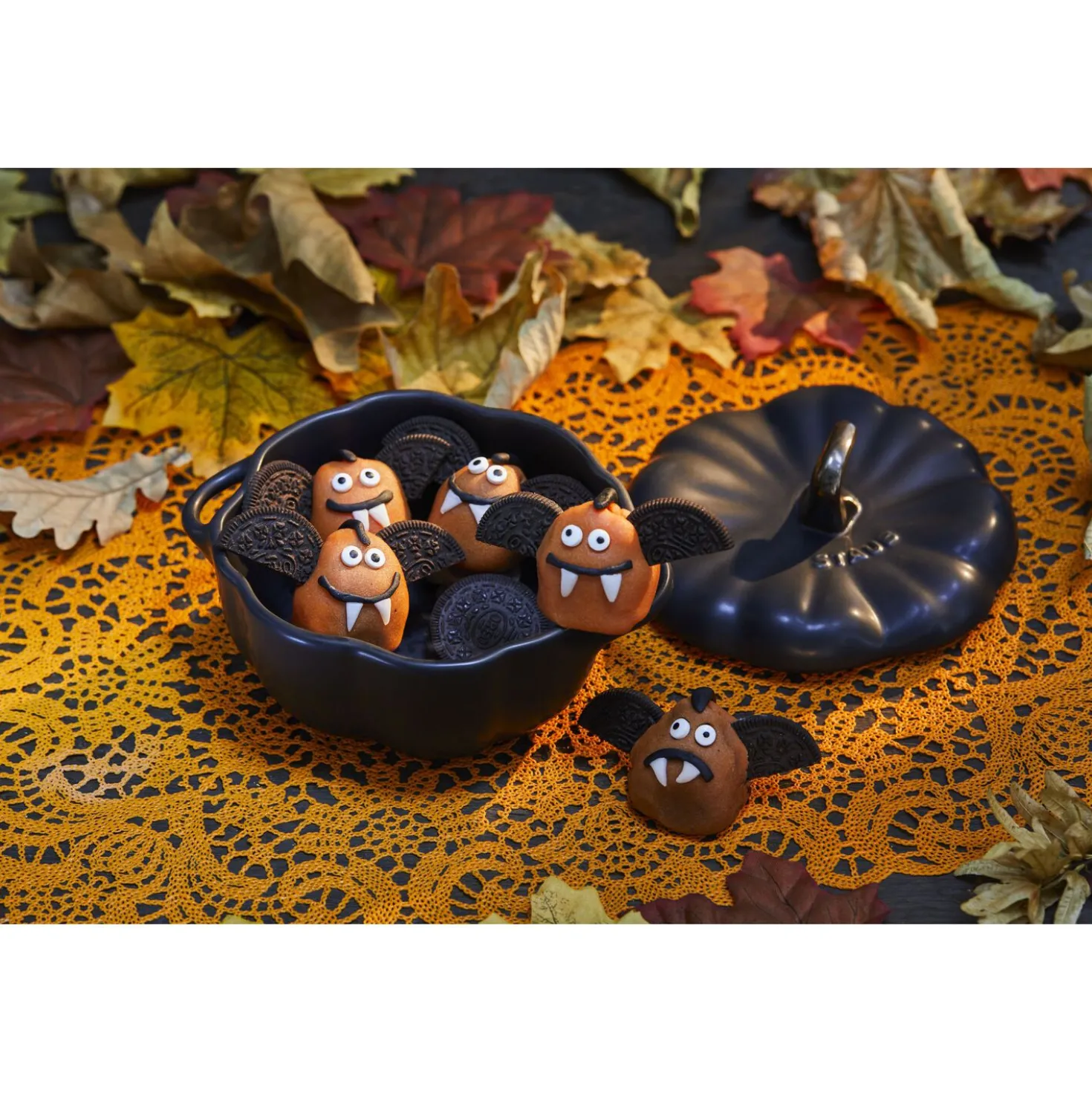 Cocotte 15 cm, Kürbis, Schwarz, Keramik