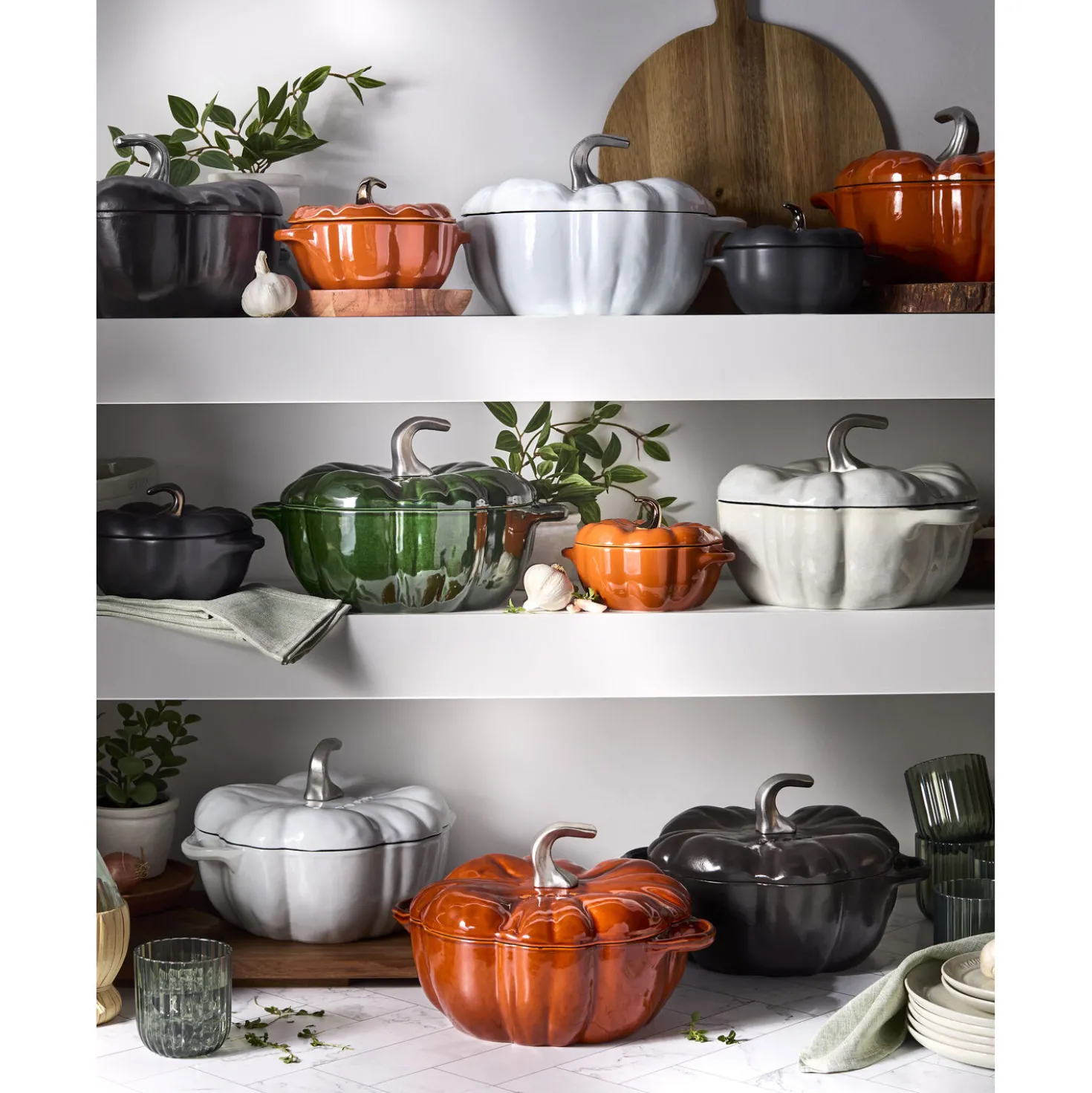 Cocotte 15 cm, Kürbis, Schwarz, Keramik