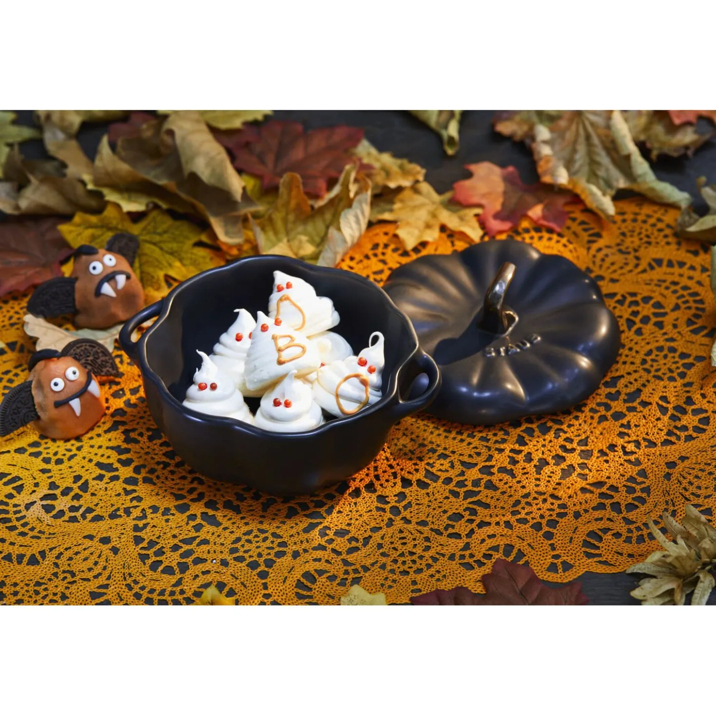 Cocotte 12 cm, Kürbis, Schwarz, Keramik