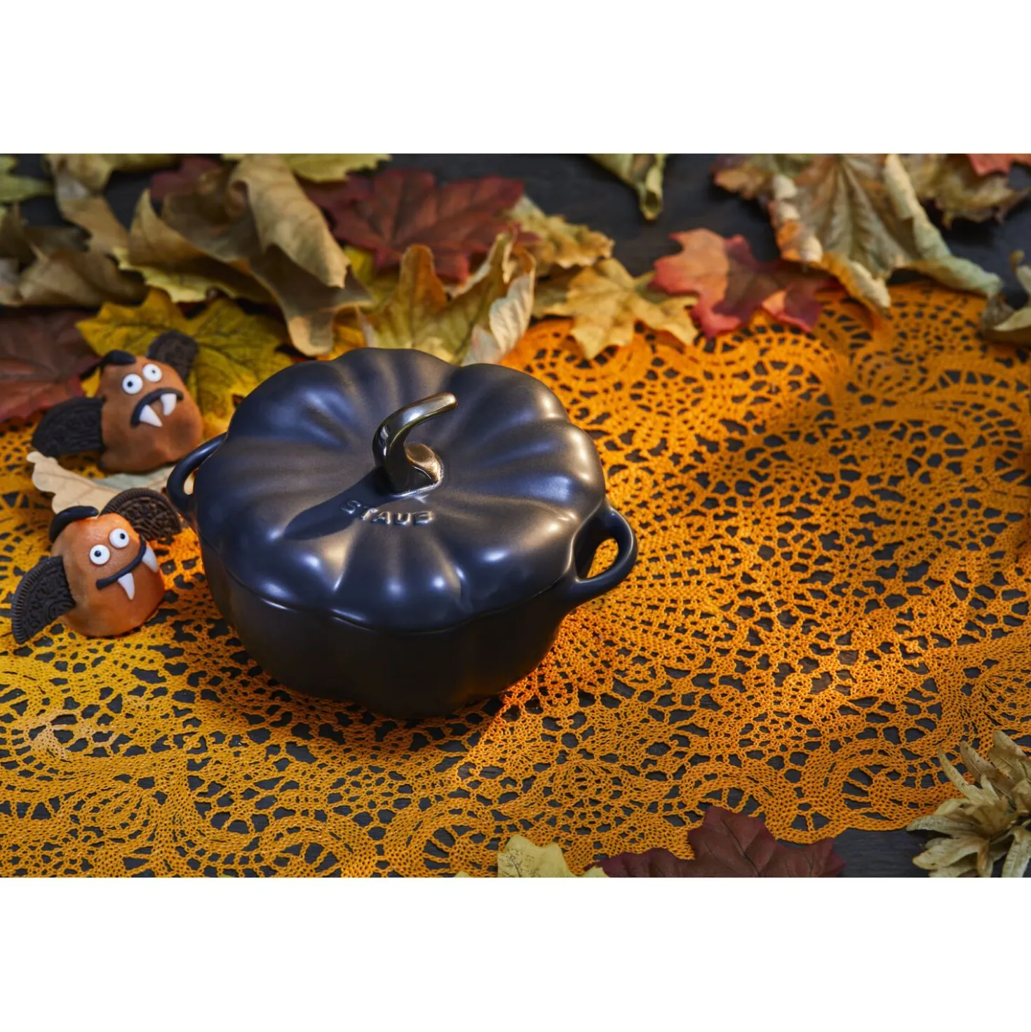 Cocotte 12 cm, Kürbis, Schwarz, Keramik
