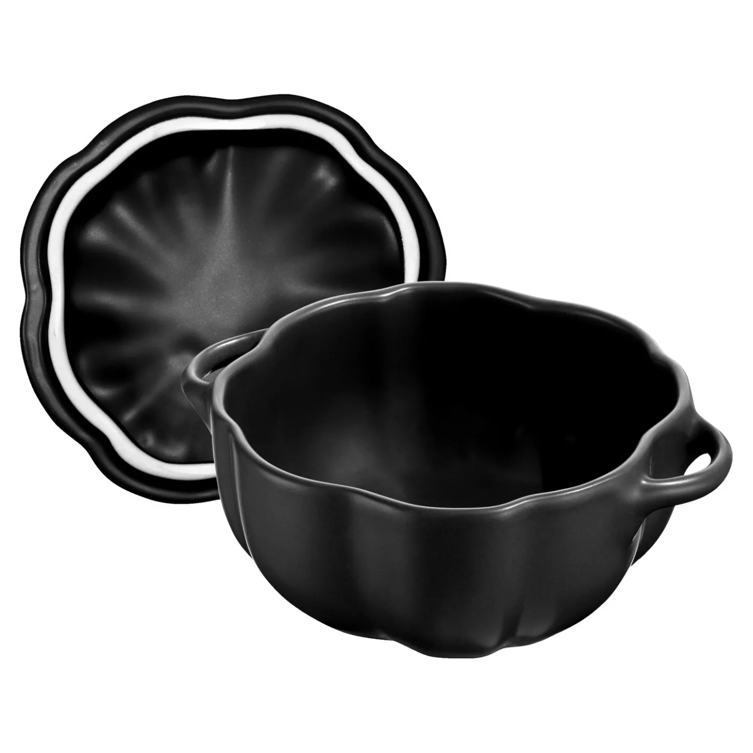 Cocotte 12 cm, Kürbis, Schwarz, Keramik
