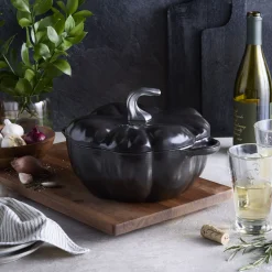 Cocotte 24 cm, Kürbis, Schwarz, Gusseisen