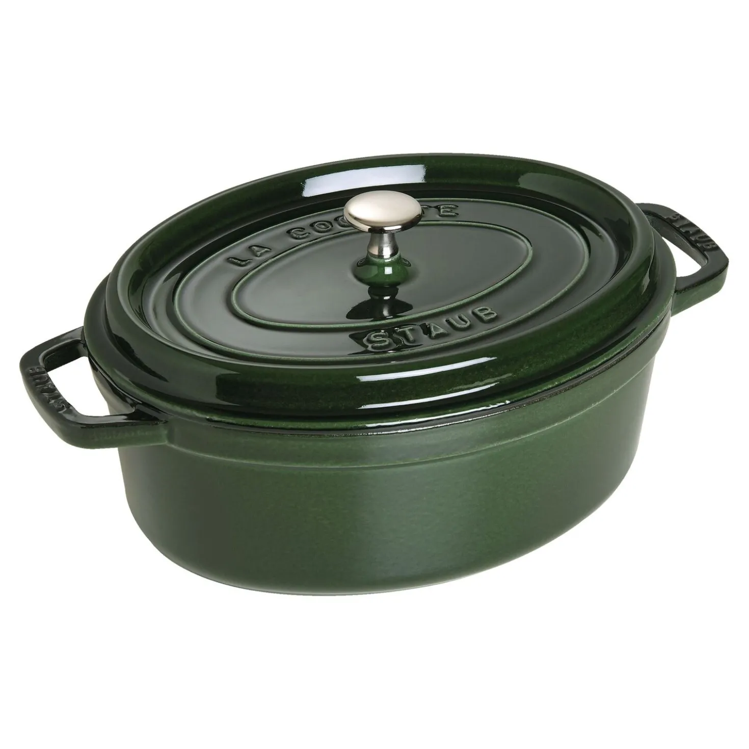 Cocotte 29 cm, oval, Basilikum-Grün, Gusseisen