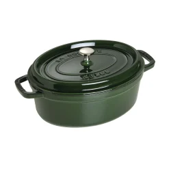 Cocotte 29 cm, oval, Basilikum-Grün, Gusseisen