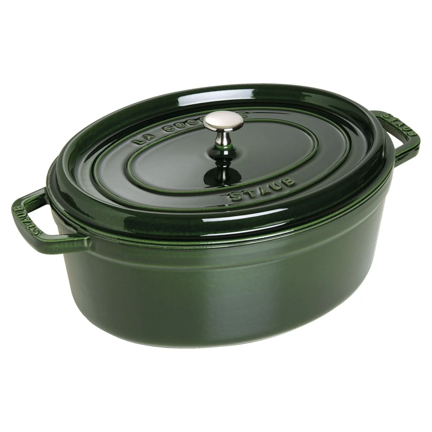 Cocotte 31 cm, oval, Basilikum-Grün, Gusseisen