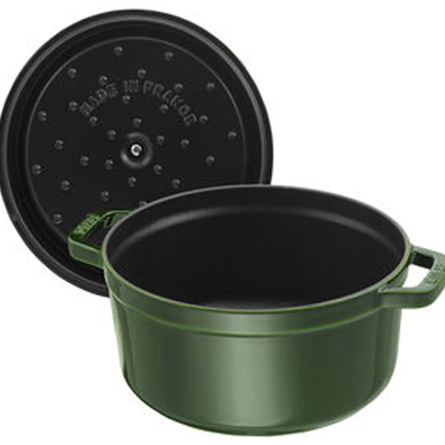 Cocotte 22 cm, rund, Basilikum-Grün, Gusseisen