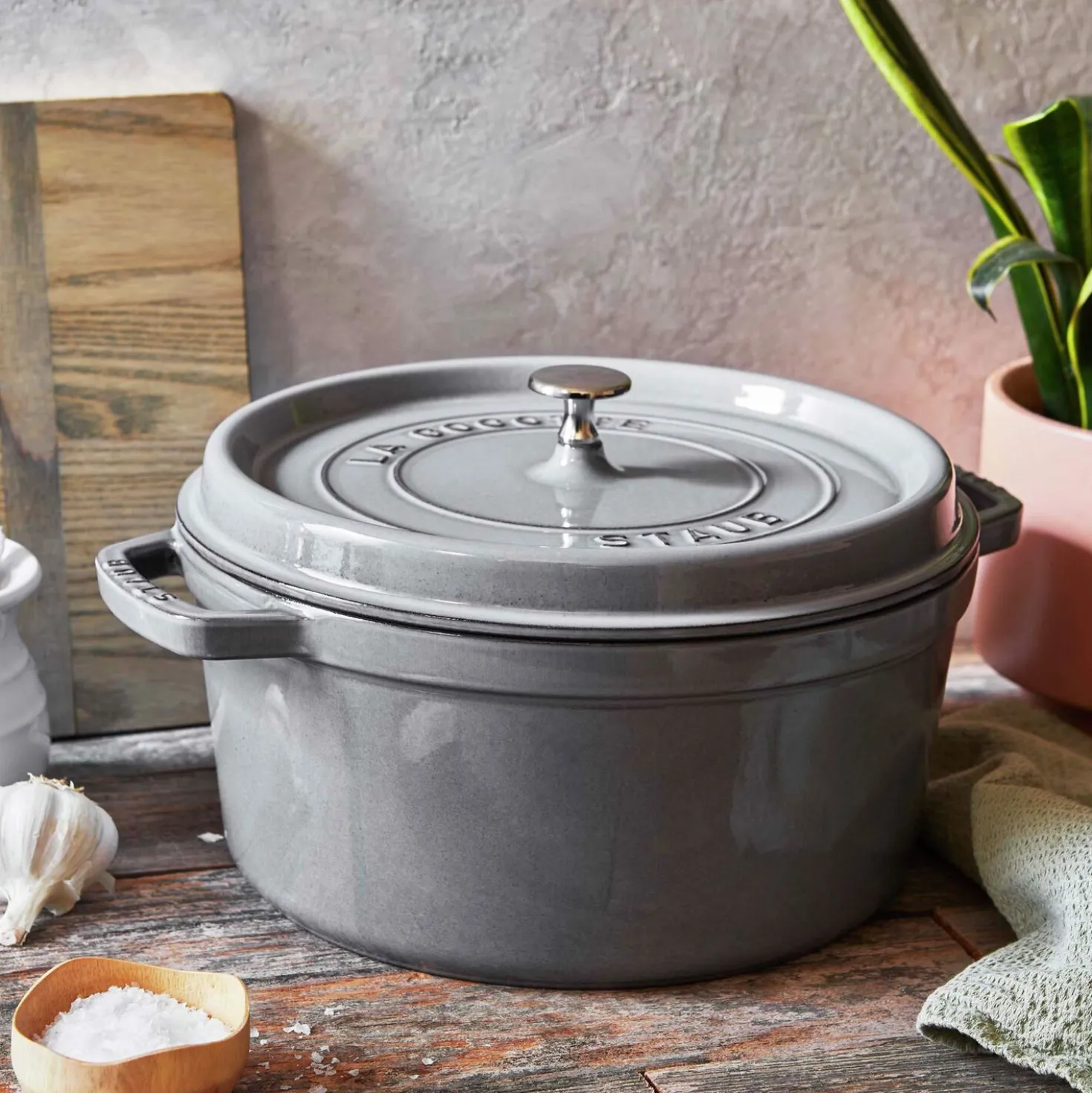 Cocotte 30 cm, rund, Graphit-Grau, Gusseisen