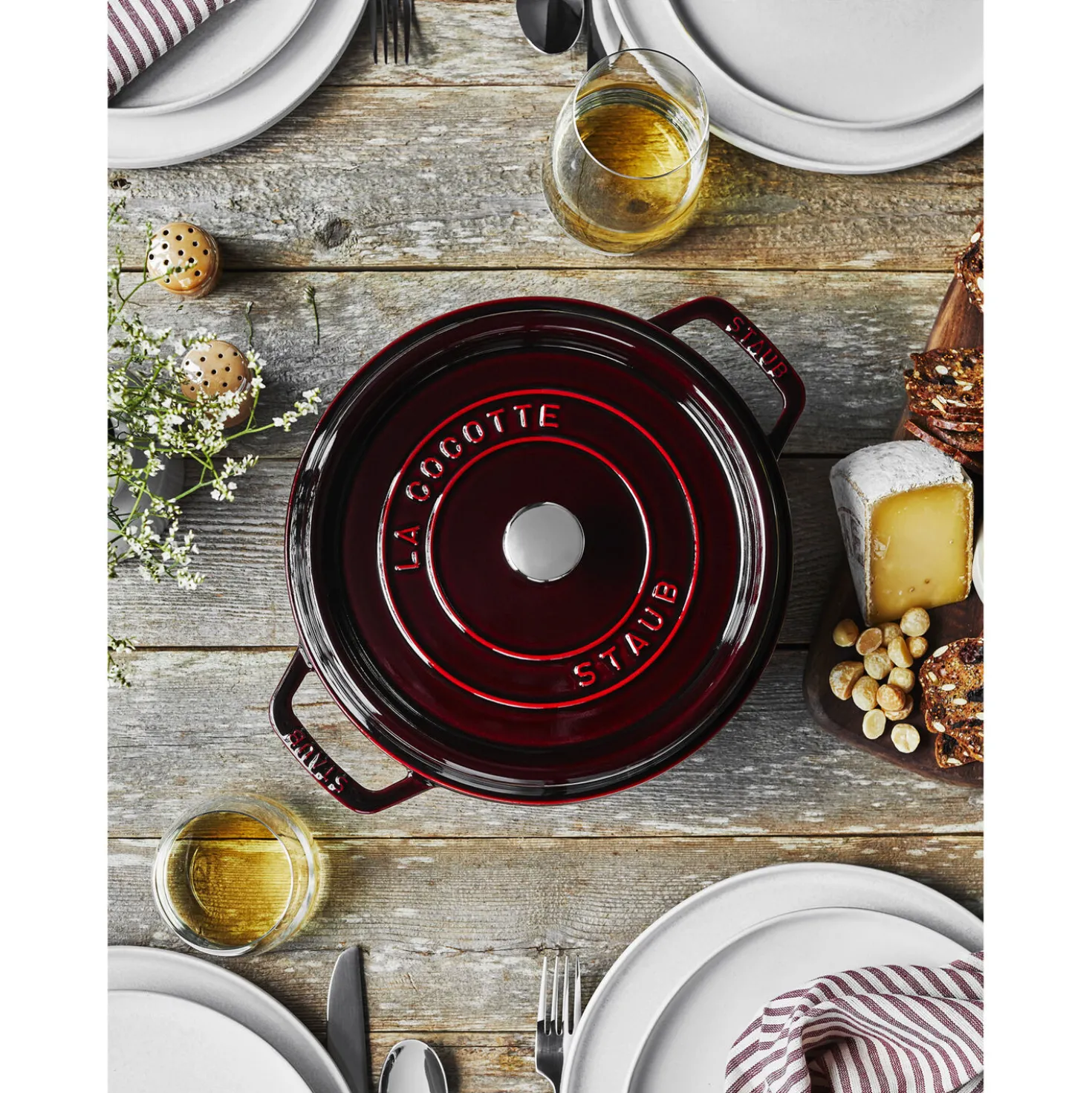 Cocotte 28 cm, rund, Grenadine-Rot, Gusseisen