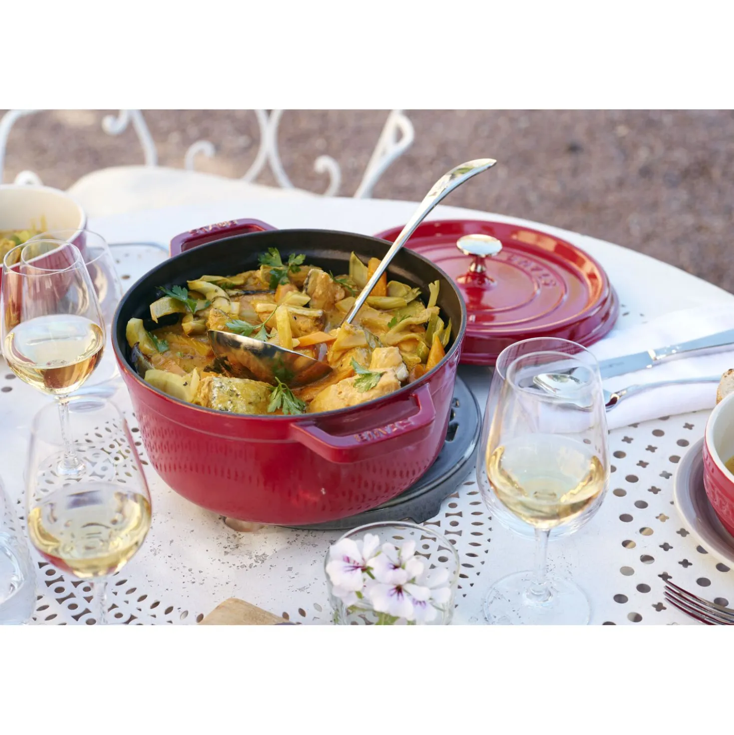 Cocotte 22 cm, rund, Kirsch-Rot, Gusseisen