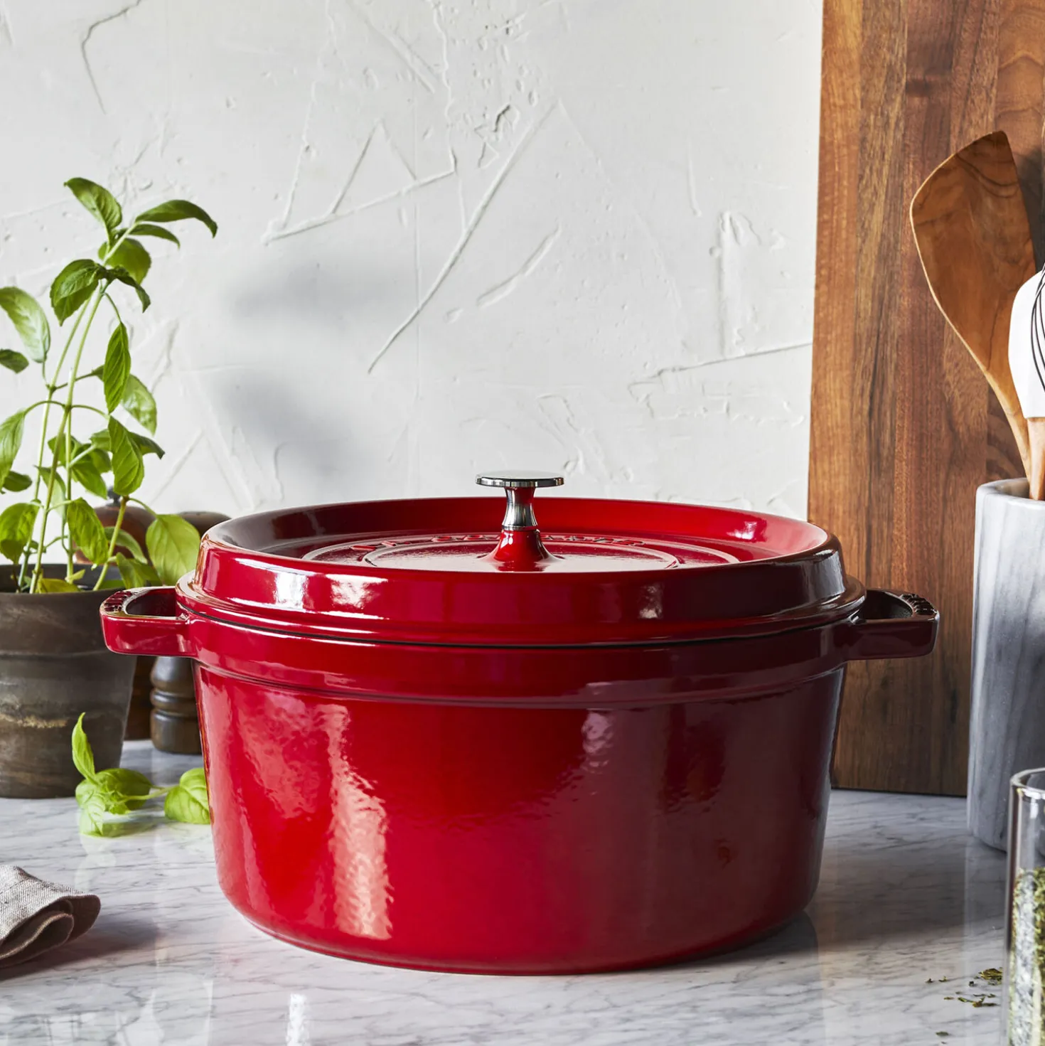 Cocotte 24 cm, rund, Kirsch-Rot, Gusseisen