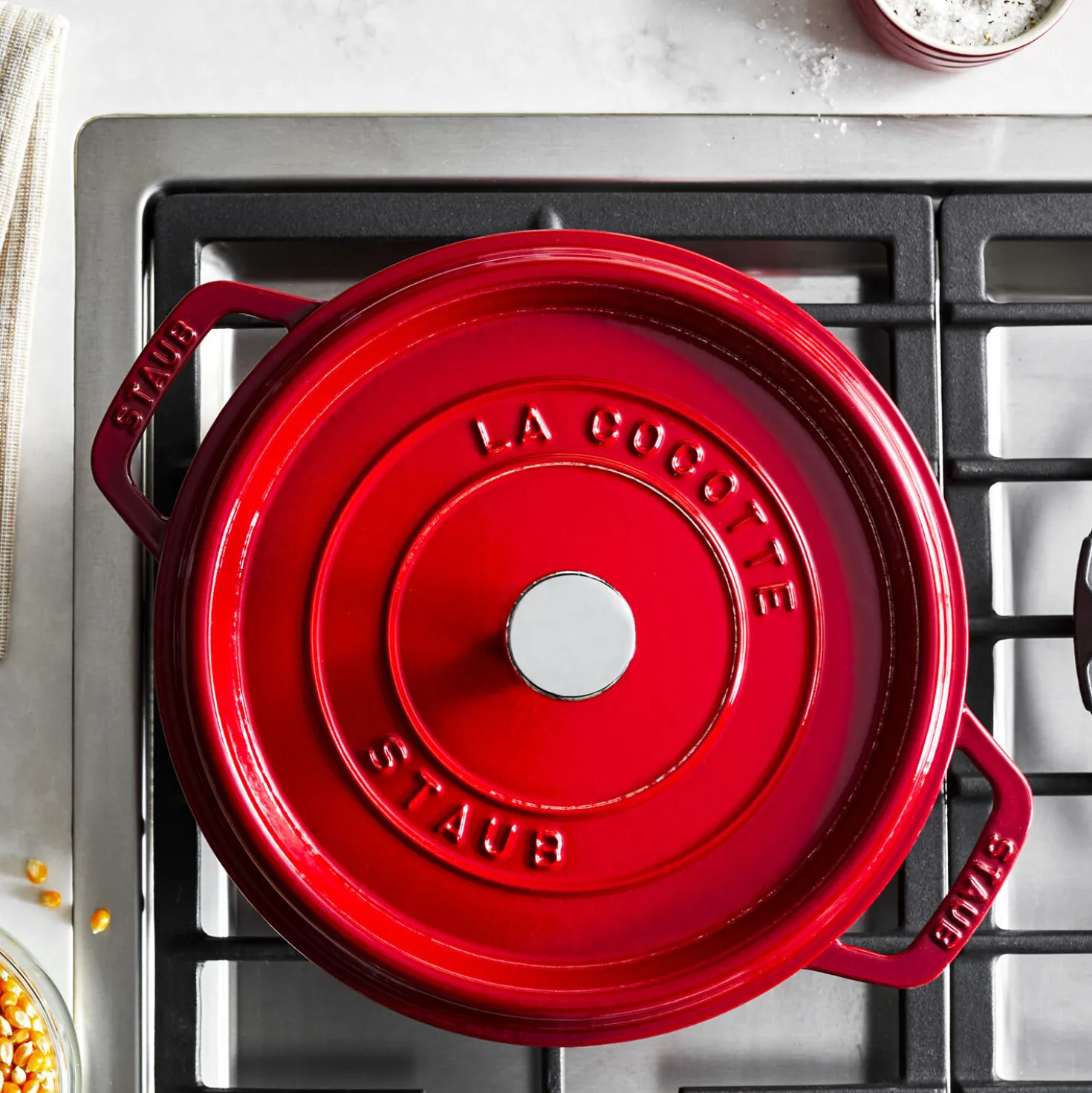 Cocotte 24 cm, rund, Kirsch-Rot, Gusseisen