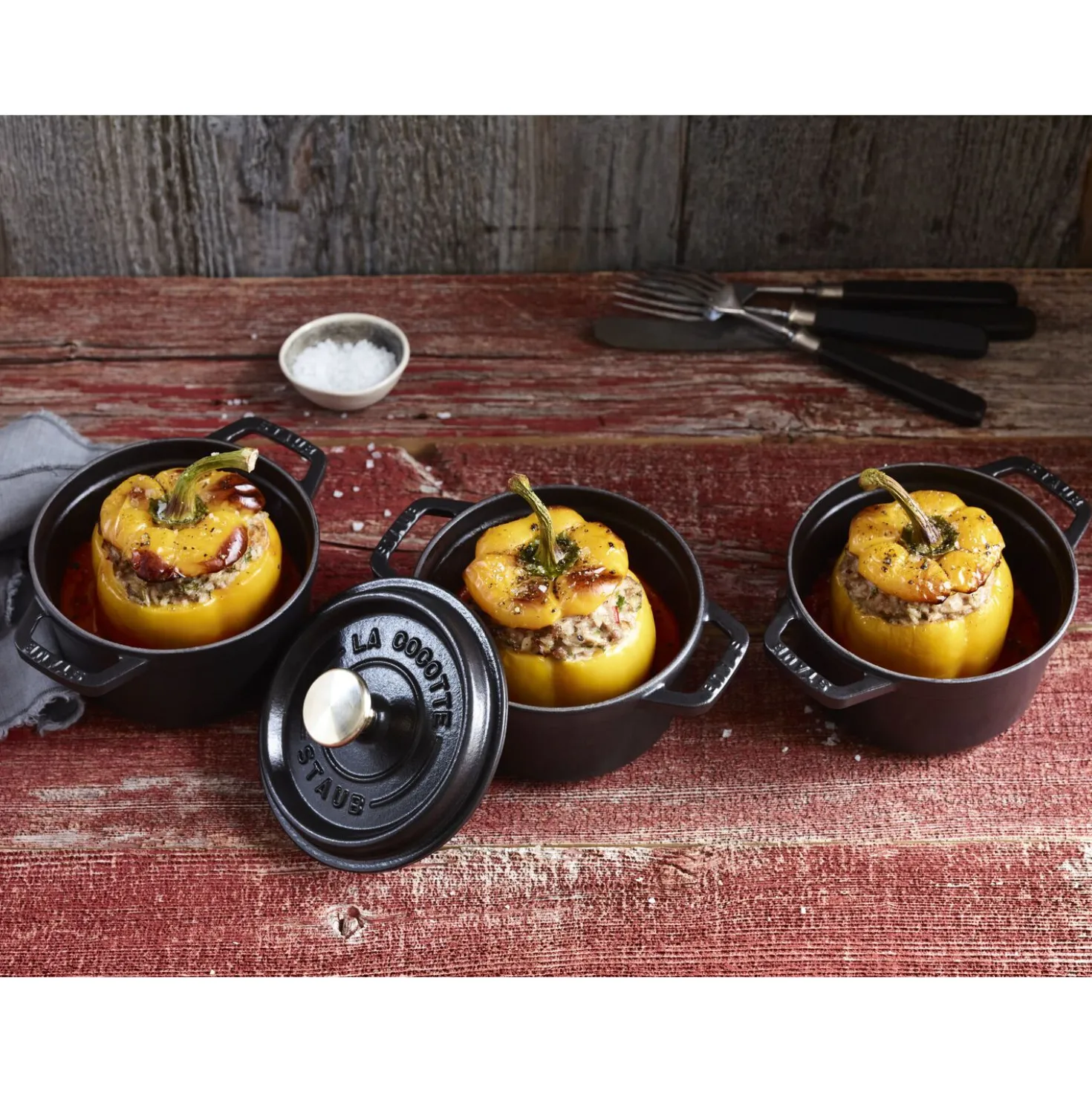 Cocotte 14 cm, rund, Schwarz, Gusseisen