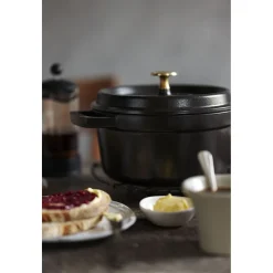 Cocotte 18 cm, rund, Schwarz, Gusseisen