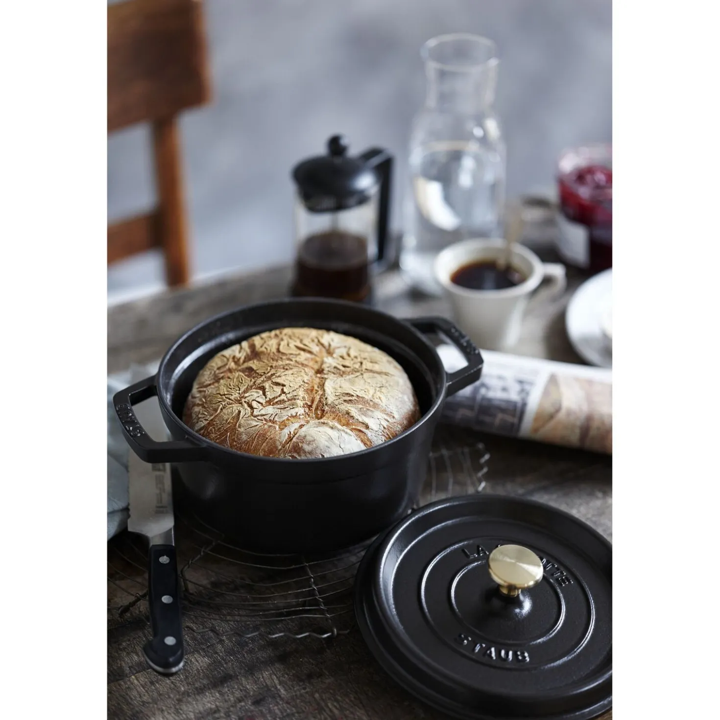 Cocotte 18 cm, rund, Schwarz, Gusseisen