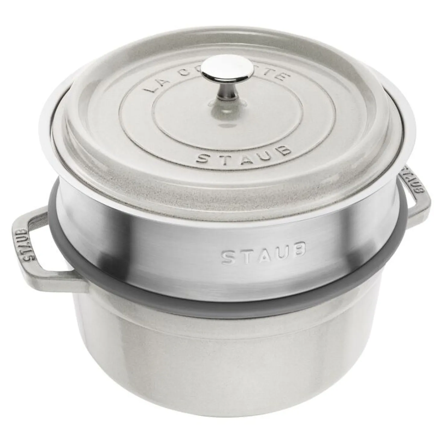 Cocotte mit Dämpfeinsatz 24 cm, rund, Weisser Trüffel, Gusseisen