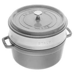 Cocotte mit Dämpfeinsatz 26 cm, rund, Graphit-Grau, Gusseisen