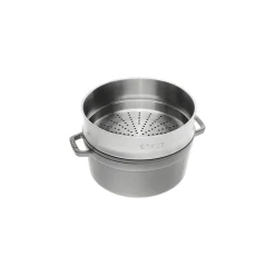 Cocotte mit Dämpfeinsatz 26 cm, rund, Graphit-Grau, Gusseisen