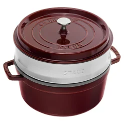 Cocotte mit Dämpfeinsatz 26 cm, rund, Grenadine-Rot, Gusseisen