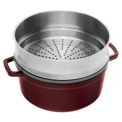 Cocotte mit Dämpfeinsatz 26 cm, rund, Grenadine-Rot, Gusseisen
