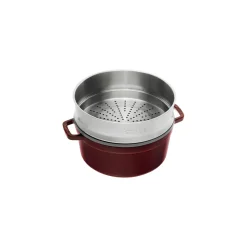 Cocotte mit Dämpfeinsatz 26 cm, rund, Grenadine-Rot, Gusseisen