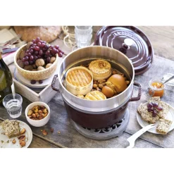 Cocotte mit Dämpfeinsatz 26 cm, rund, Grenadine-Rot, Gusseisen