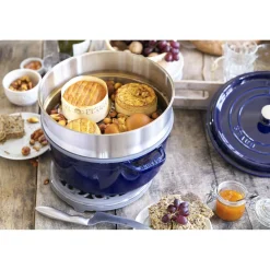 Cocotte mit Dämpfeinsatz 26 cm, rund, Dunkelblau, Gusseisen