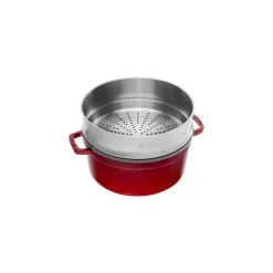 Cocotte mit Dämpfeinsatz 26 cm, rund, Kirsch-Rot, Gusseisen