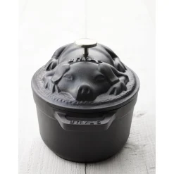 Cocotte Schweinedeckel 17 cm, oval, Schwarz, Gusseisen