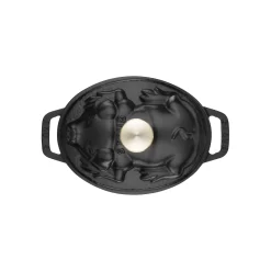 Cocotte Schweinedeckel 17 cm, oval, Schwarz, Gusseisen