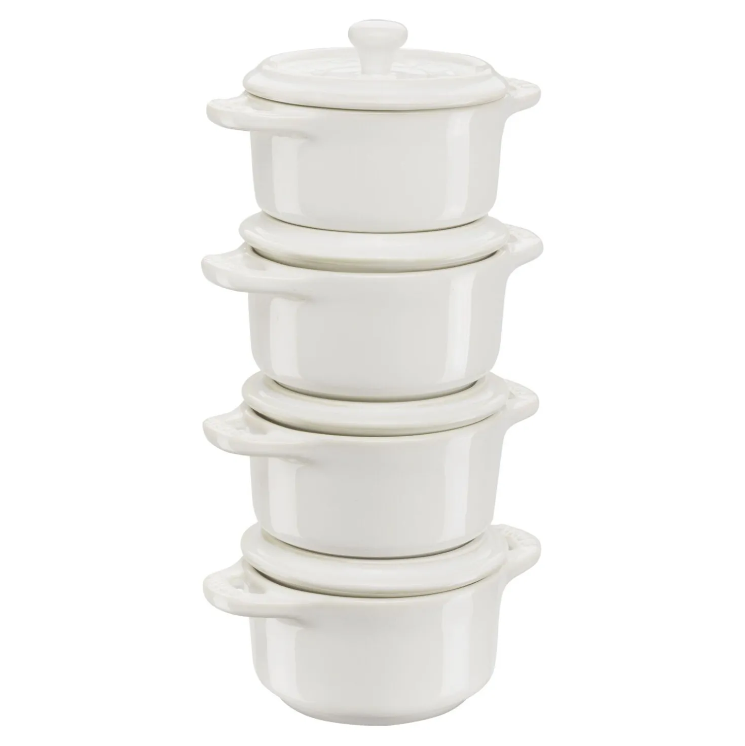 Cocotte Set 4-tlg, rund, Elfenbein-Weiß, Keramik