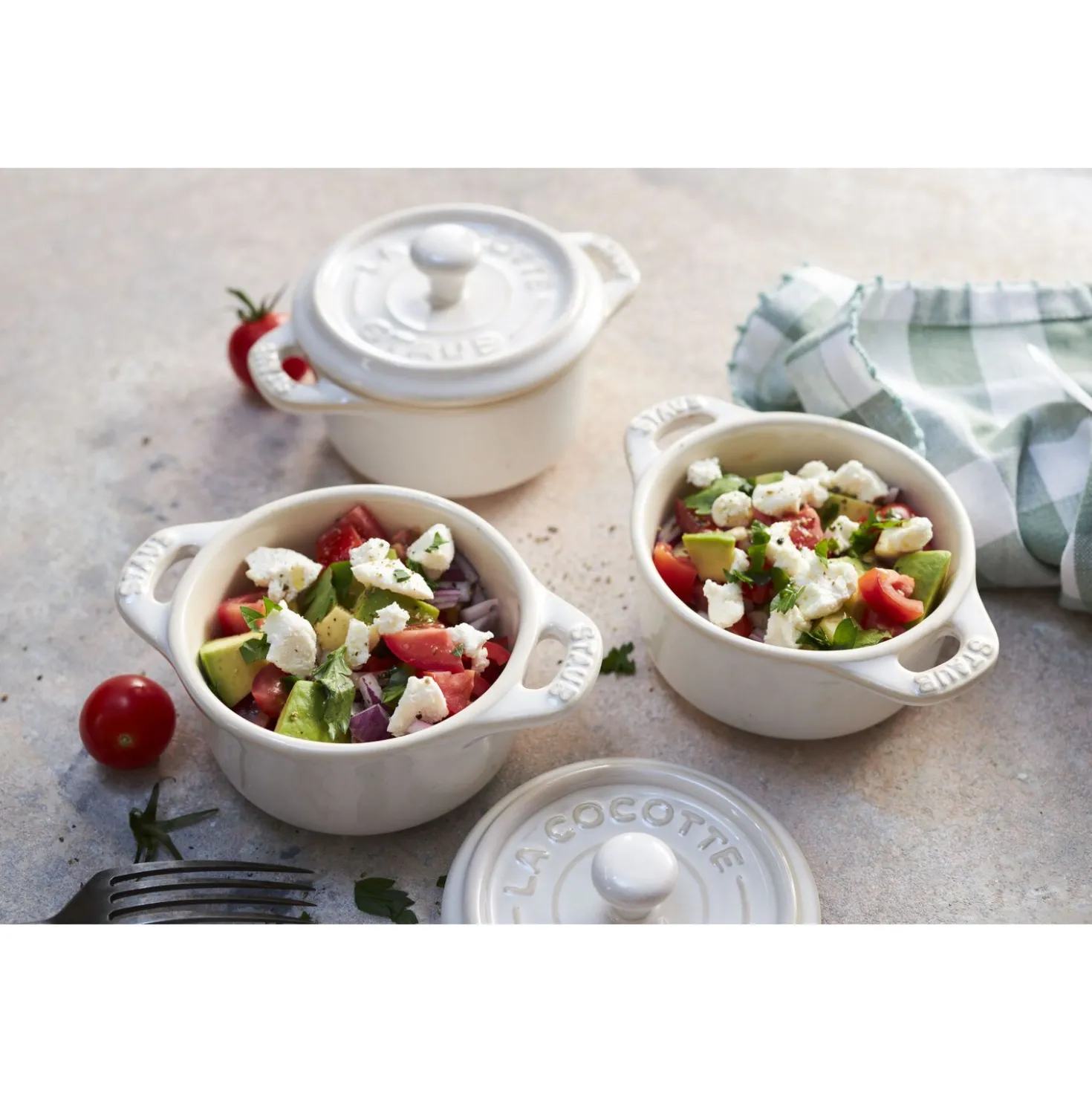 Cocotte Set 4-tlg, rund, Elfenbein-Weiß, Keramik