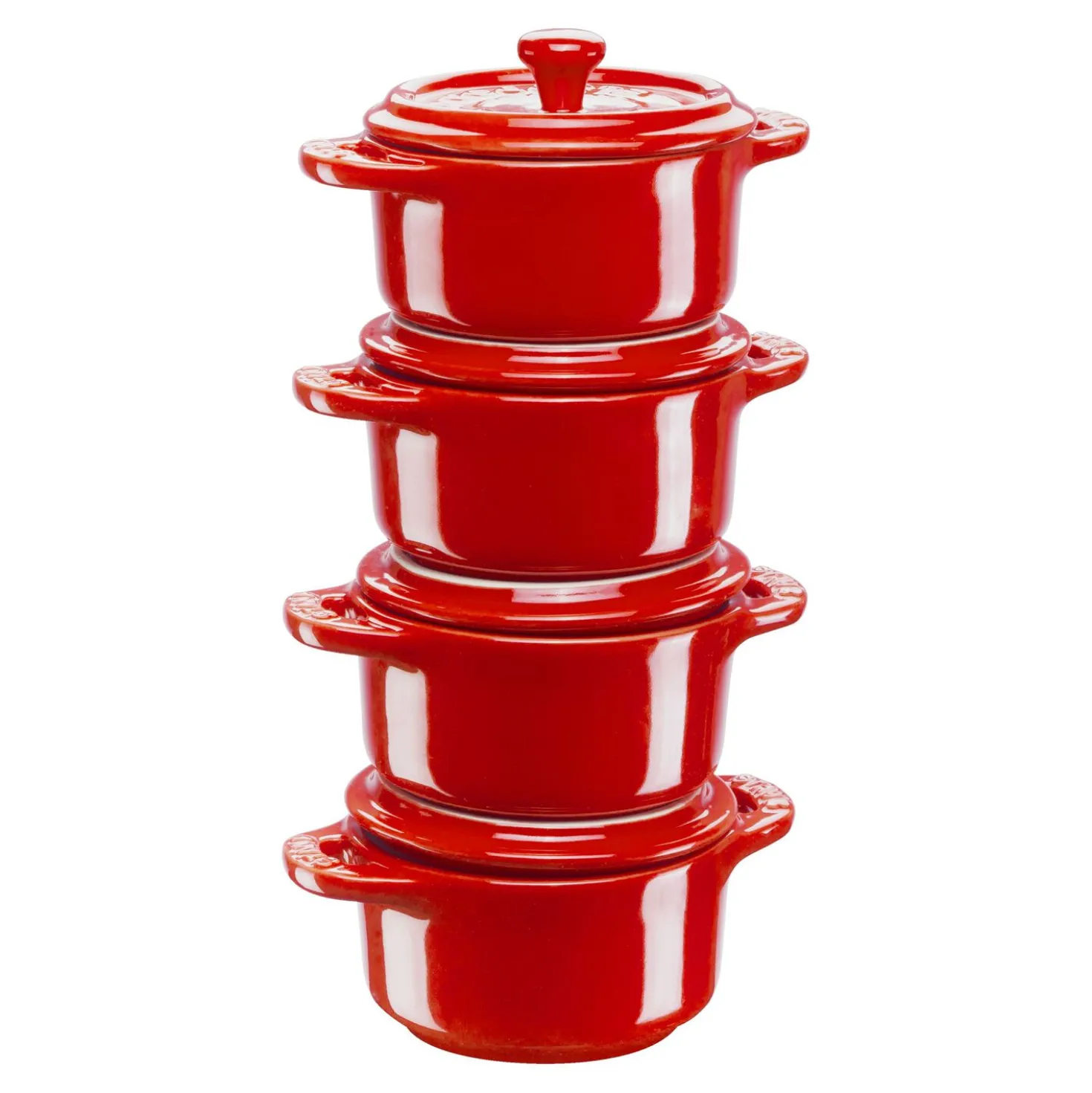 Cocotte Set 4-tlg, rund, Kirsch-Rot, Keramik