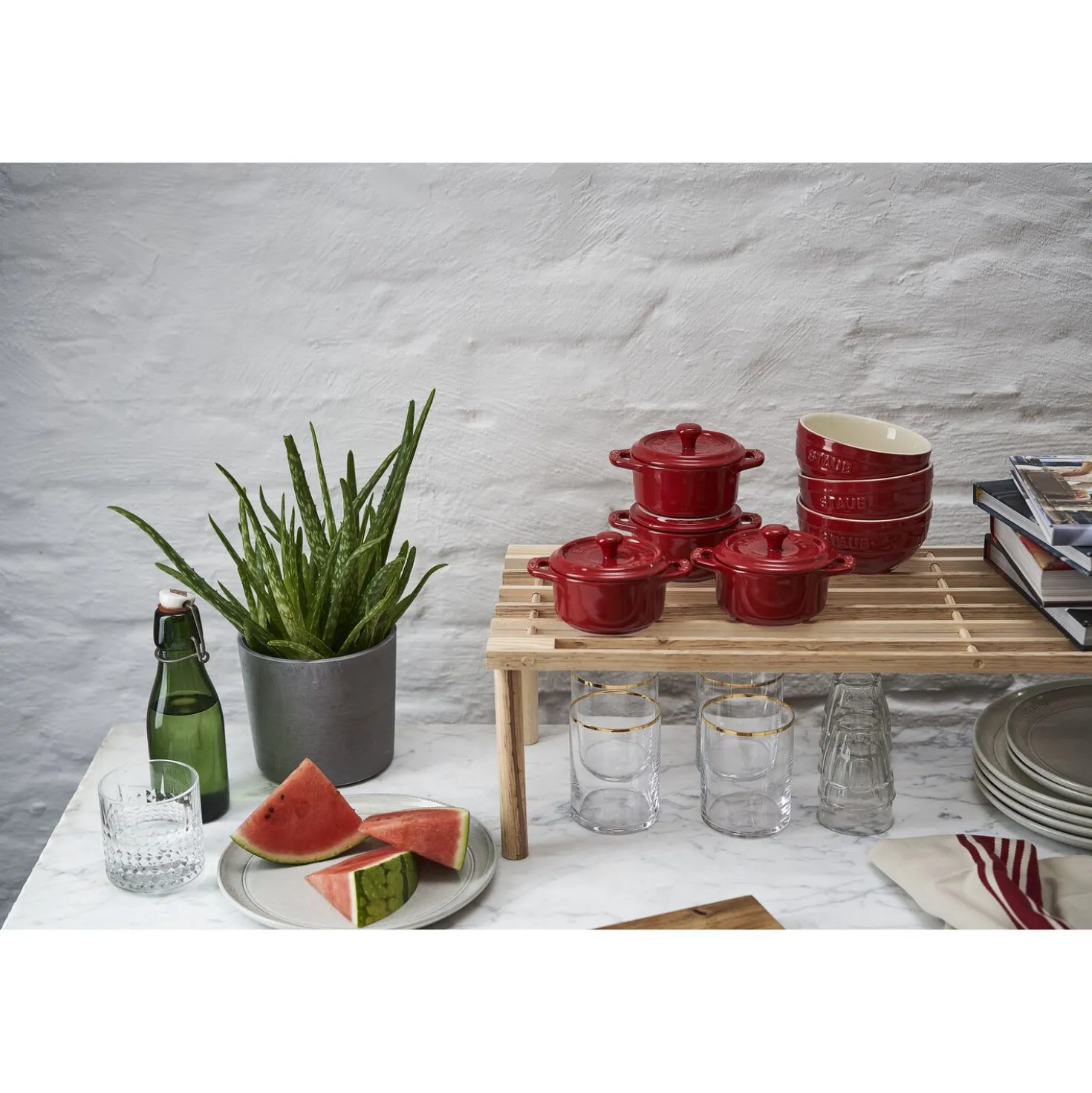 Cocotte Set 4-tlg, rund, Kirsch-Rot, Keramik