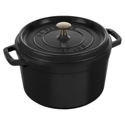 Cocotte tief 24 cm, rund, Schwarz, Gusseisen