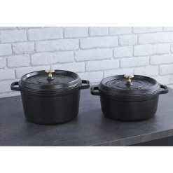 Cocotte tief 24 cm, rund, Schwarz, Gusseisen