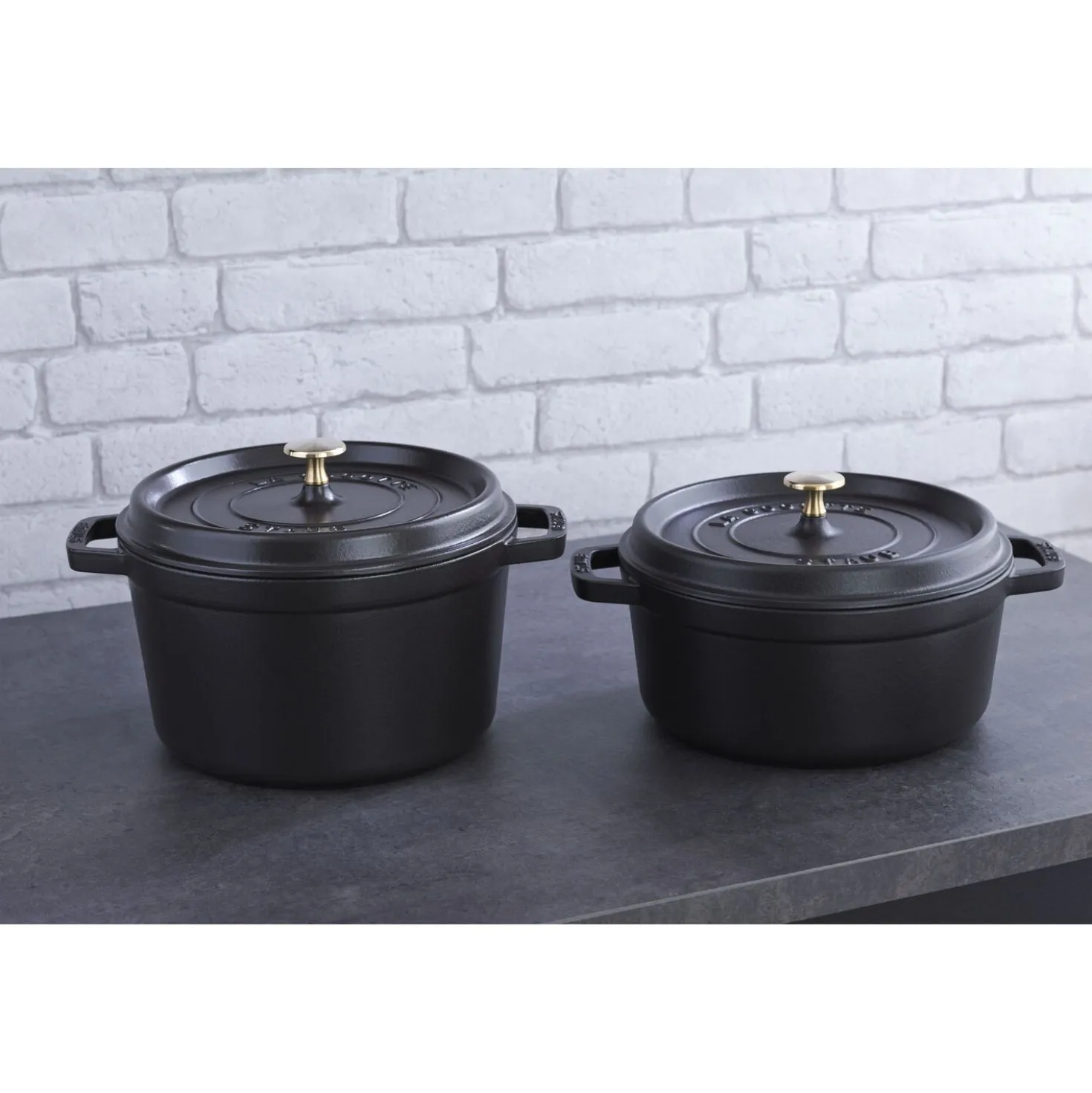 Cocotte tief 24 cm, rund, Schwarz, Gusseisen