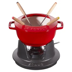 Fondue Set 16 cm, rund, Kirsch-Rot, Gusseisen
