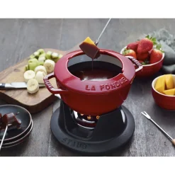 Fondue Set 16 cm, rund, Kirsch-Rot, Gusseisen