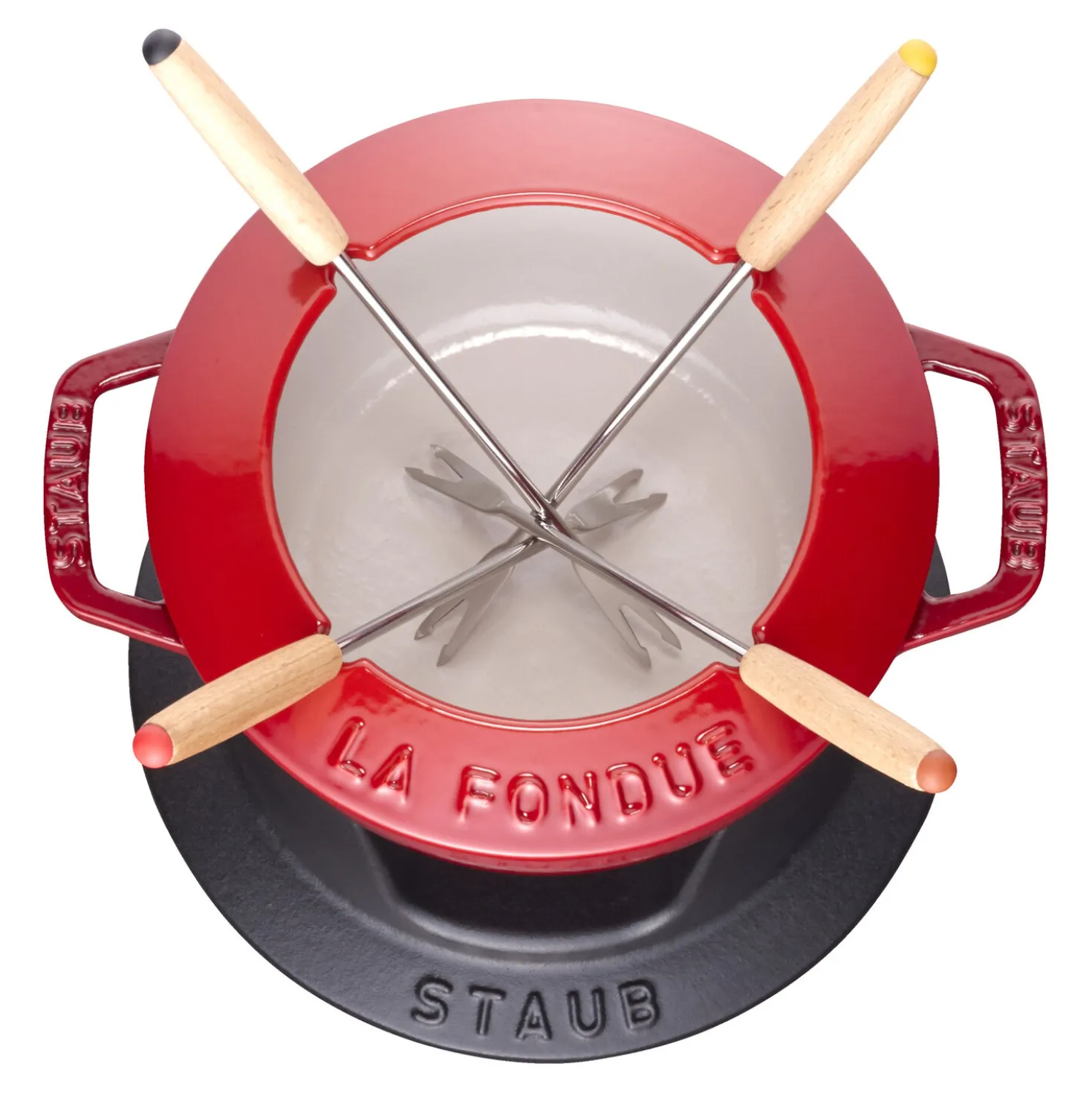 Fondue Set 16 cm, rund, Kirsch-Rot, Gusseisen