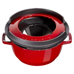 Fondue Set 16 cm, rund, Kirsch-Rot, Gusseisen