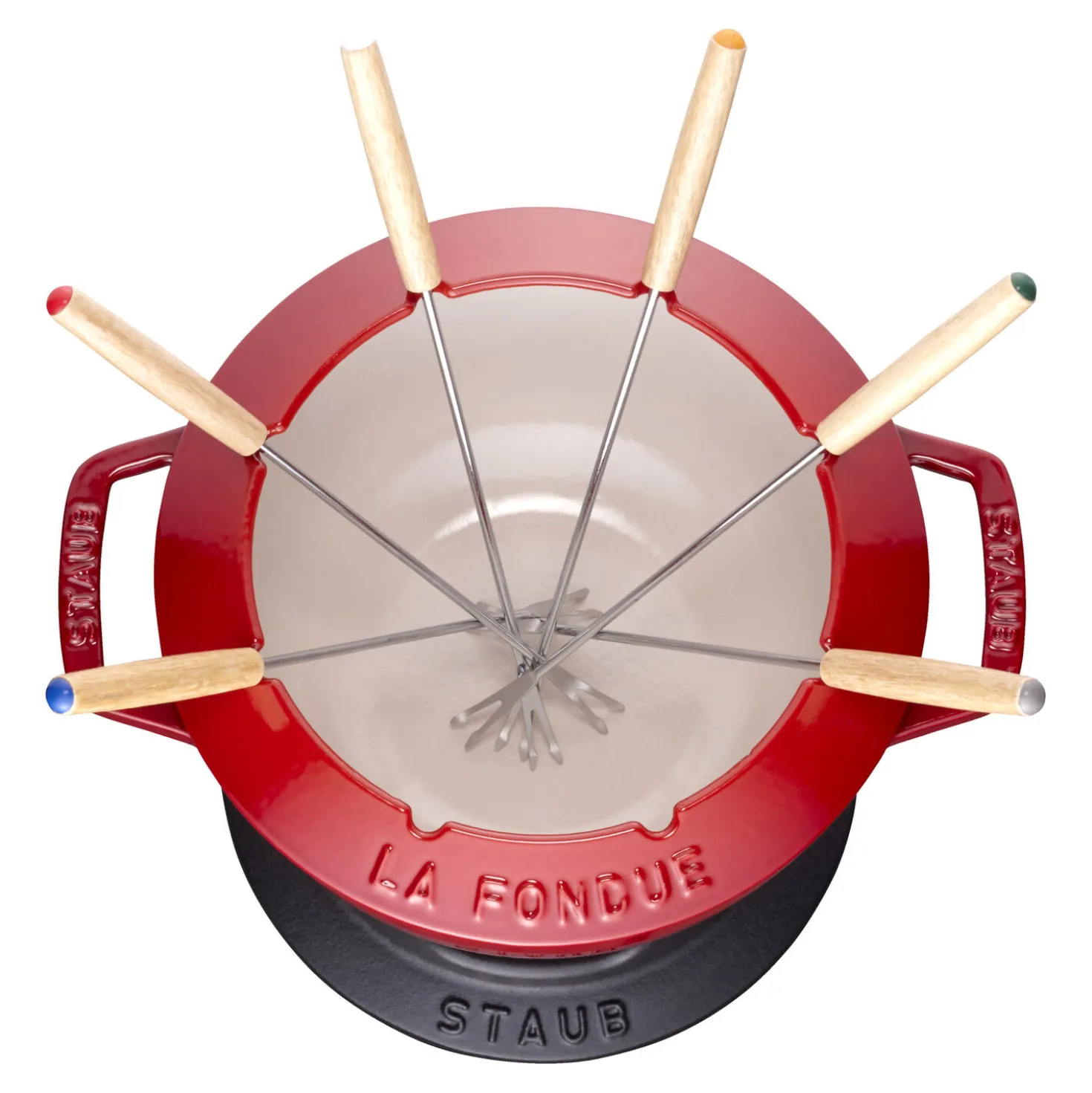 Fondue Set 20 cm, rund, Kirsch-Rot, Gusseisen