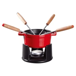 Fondue Set 10 cm, rund, Kirsch-Rot, Gusseisen