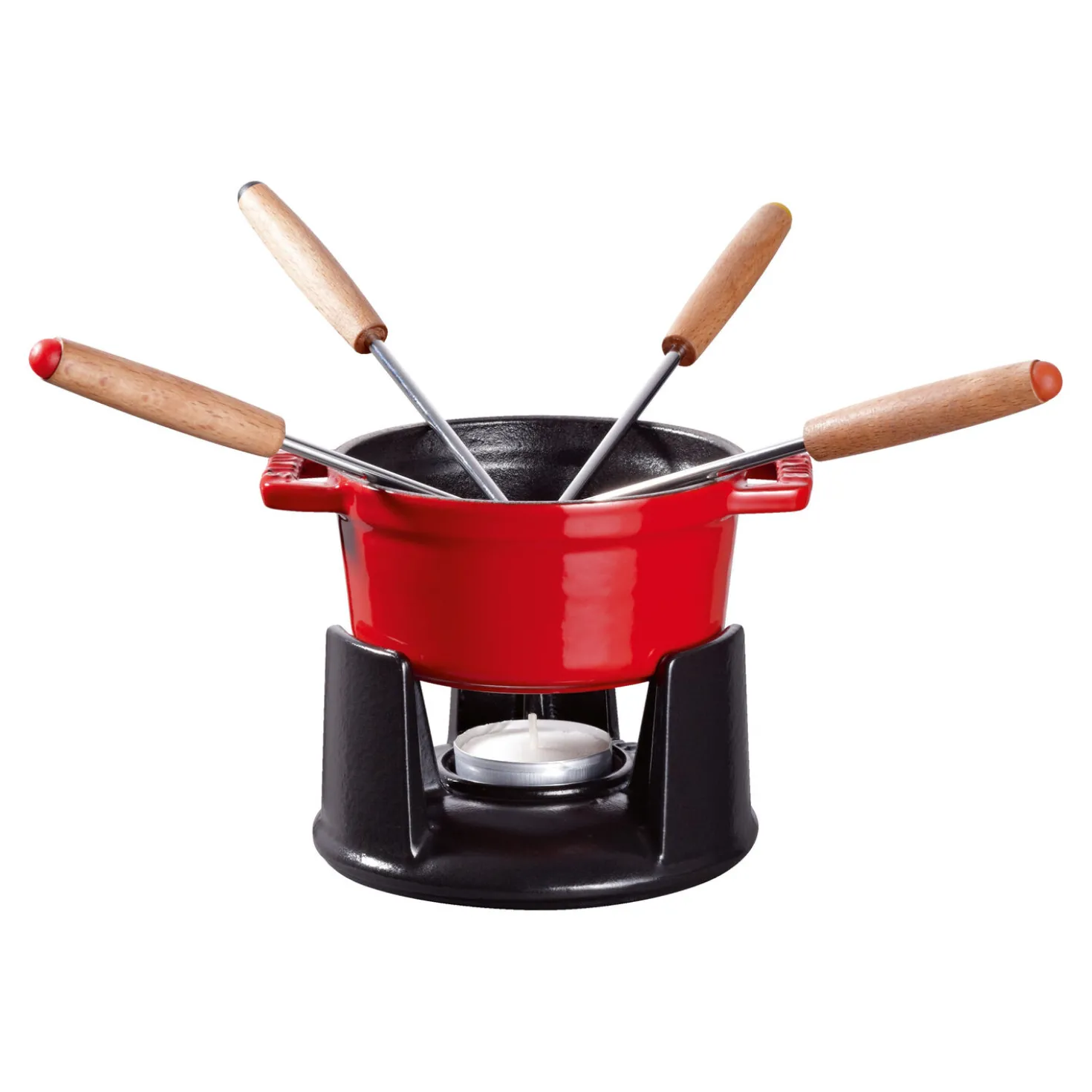 Fondue Set 10 cm, rund, Kirsch-Rot, Gusseisen
