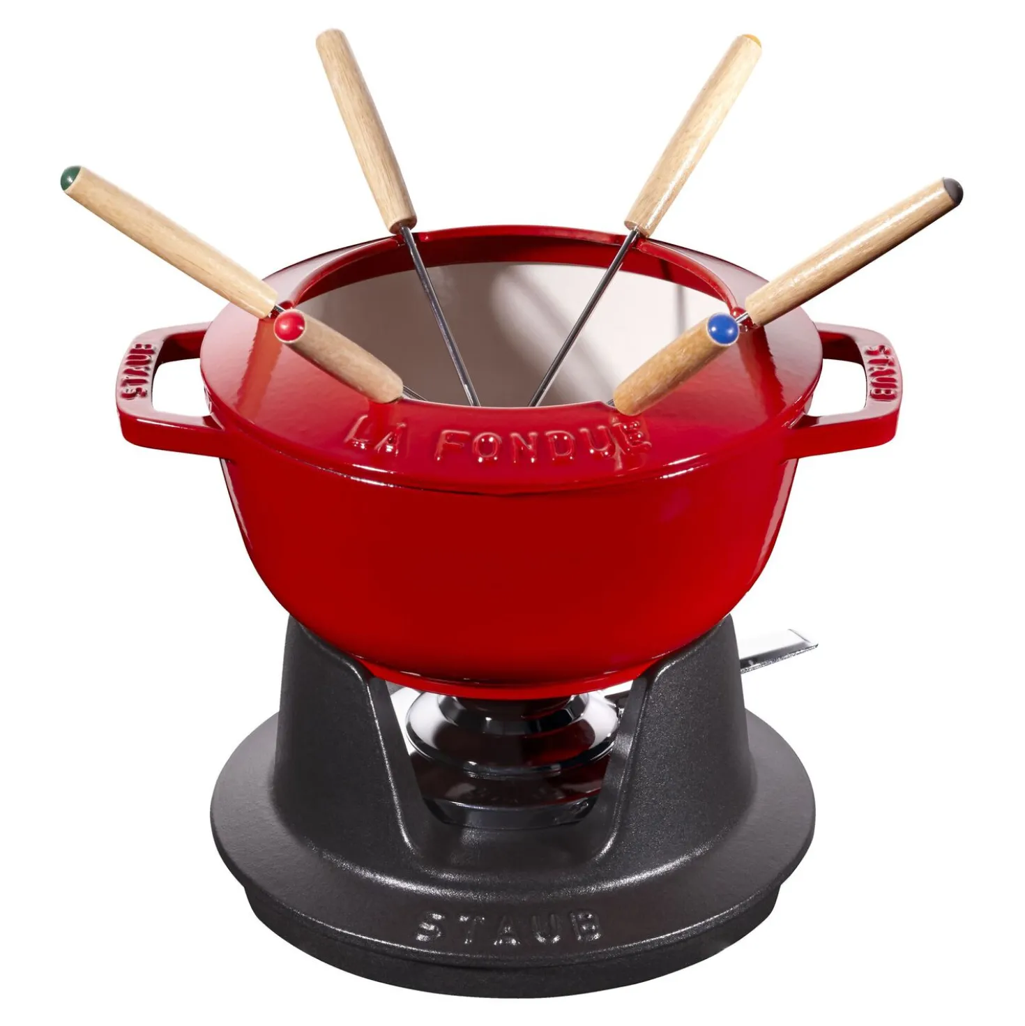 Fondue Set 18 cm, rund, Kirsch-Rot, Gusseisen