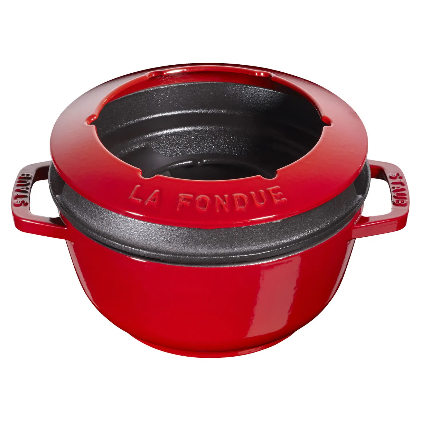 Fondue Set 18 cm, rund, Kirsch-Rot, Gusseisen